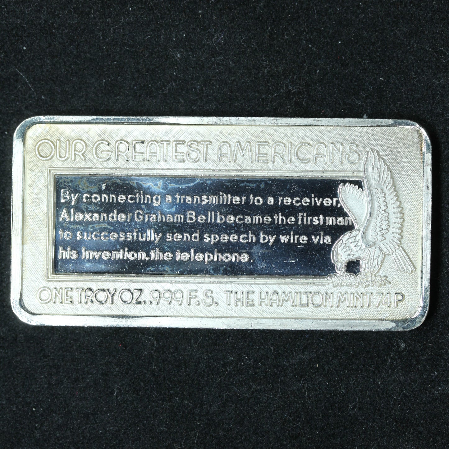 1 oz .999 Fine Silver Bar - Hamilton Mint Greatest Americans - Alexander Graham Bell