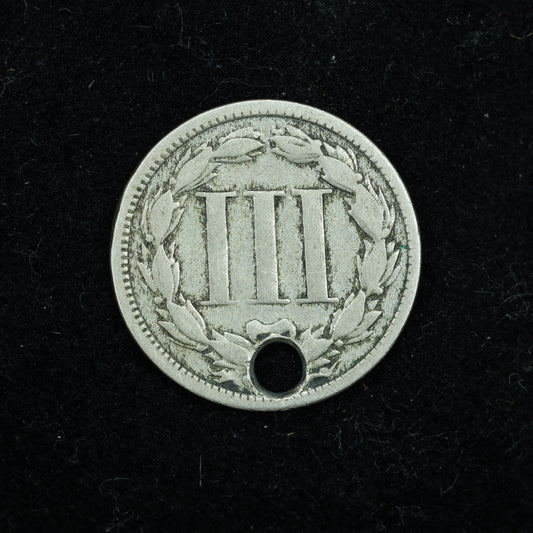 1868 Three 3 Cent 3c Nickel Holed