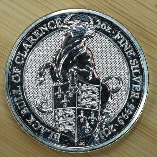2018 Great Britain 2 oz Silver Queen's Beasts Black Bull of Clarence Exact Coin Pictured