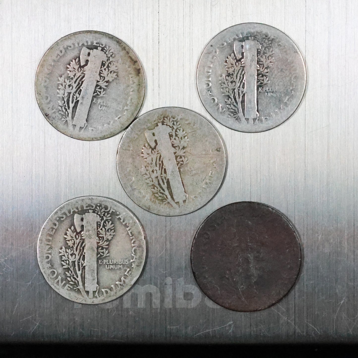 Lot of 5 Mercury Dimes - Very Worn/Cull 11.5 grams Exact Coins Shown