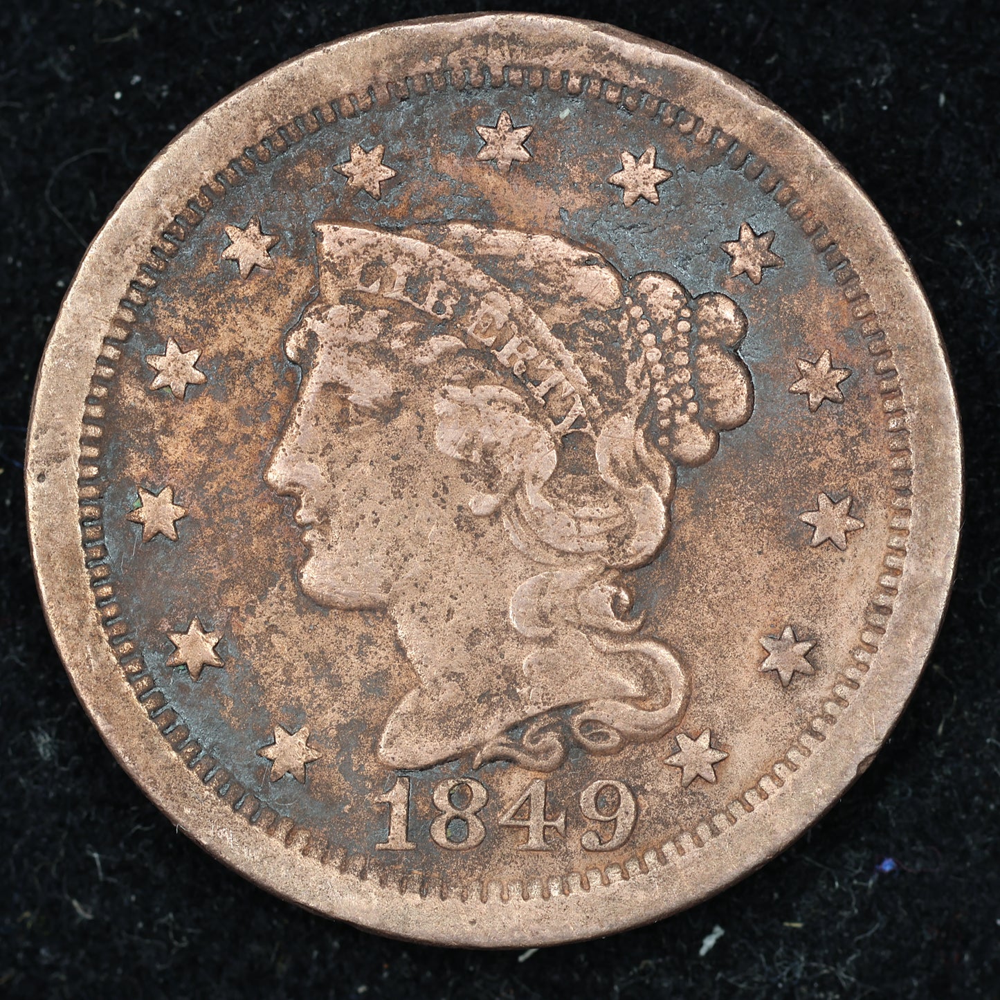 1849  Braided Hair US Large Cent 1C Penny