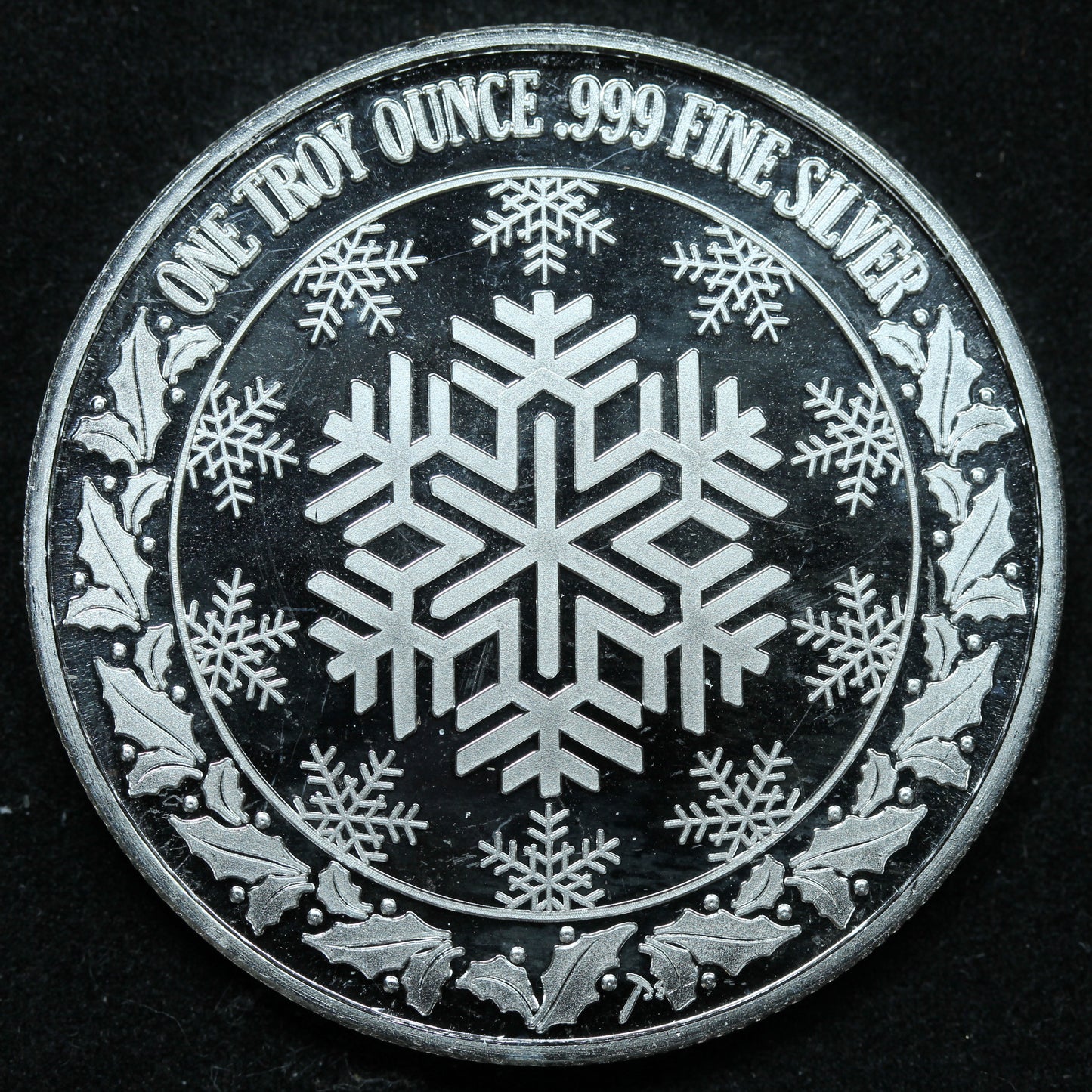 1 oz .999 Fine Silver - Merry Christmas Rocking Horse Snowflakes Art Round w/ Capsule