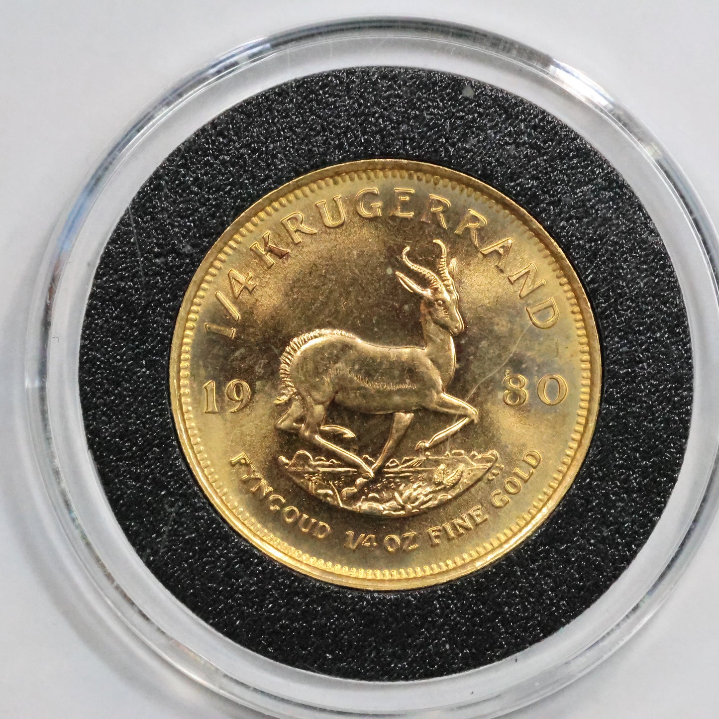 1980 1/4 oz South African Gold Krugerrand Bullion Coin w/ Capsule