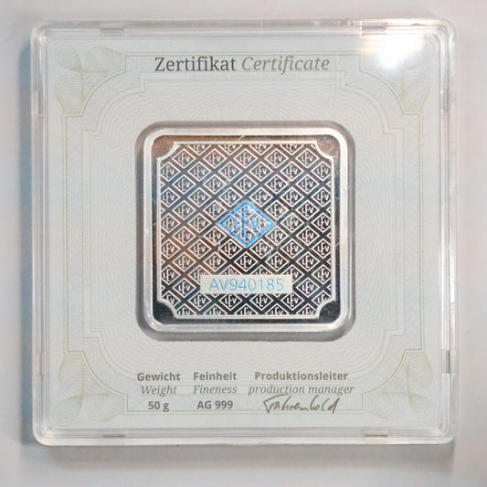 50 grams .999 Fine Silver Bar - Geiger Original Square Series