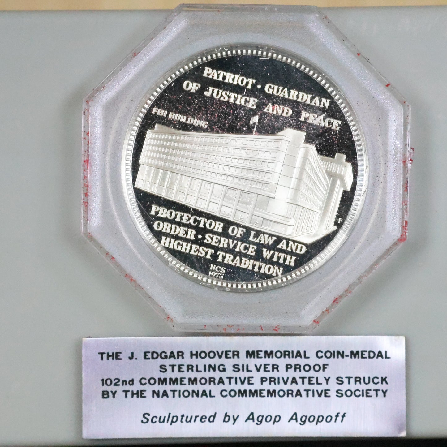 National Comm. Society - J. Edgar Hoover Memorial Coin-Medal Sterling Silver Proof