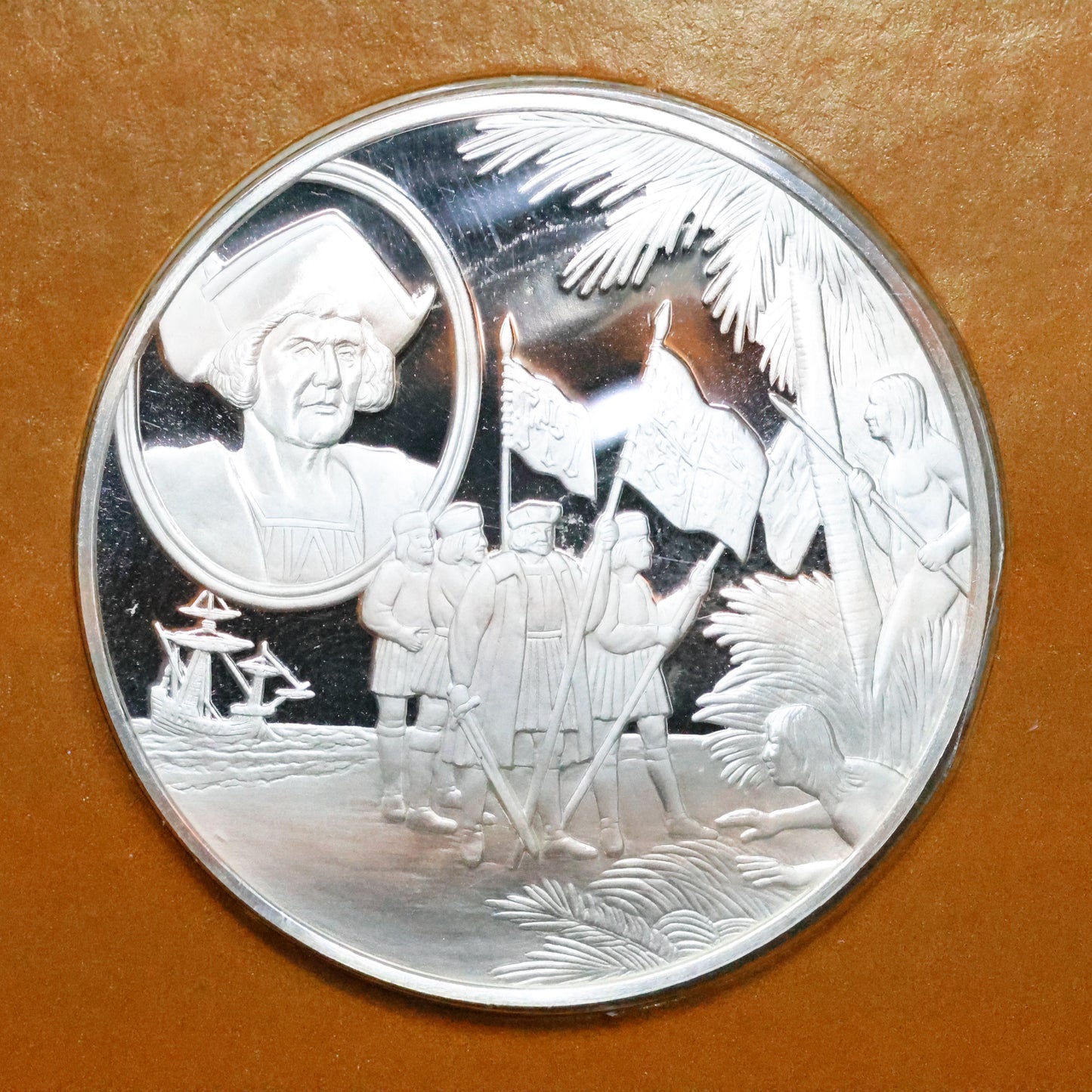 Franklin Mint The Great Explorers STERLING SILVER Art Round - Christopher Columbus
