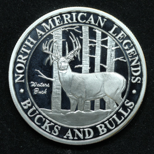 1 oz .999 Fine Silver - North American Hunting Club Bucks & Bulls - Waters Buck w/ Capsule