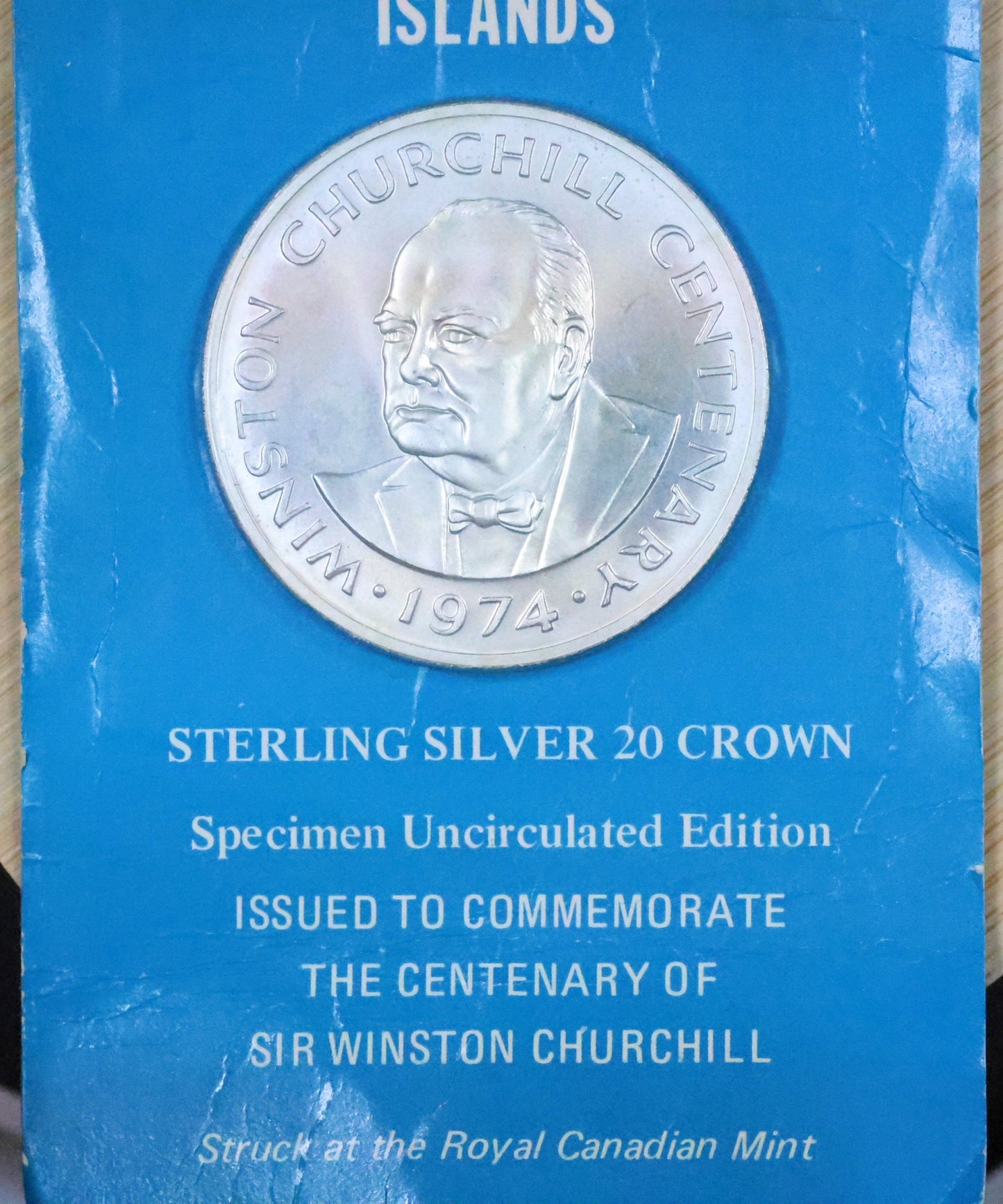 1974 Turks & Caicos Islands 20 Crowns Churchill Centenary Sterling Silver Coin in OGP