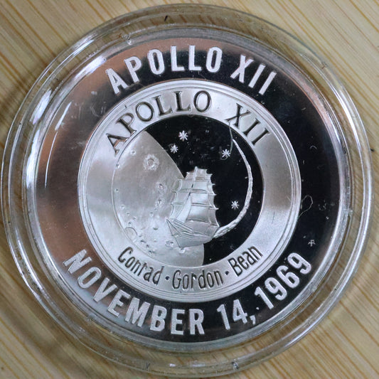 Franklin Mint American Space Flight Medal - Apollo XII Sterling Silver Proof w/ Capsule