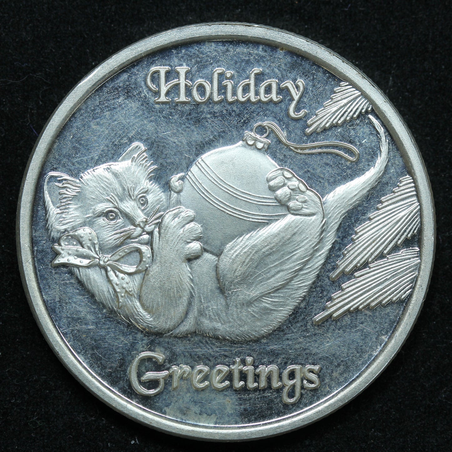 1 oz .999 Fine Silver - 2012 Christmas Holiday Greetings Cat Peace & Joy Engravable