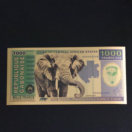 2021 Gabonese Republic 1000 Francs 1/1000th oz Gold Bill Aurum Elephant 000000338