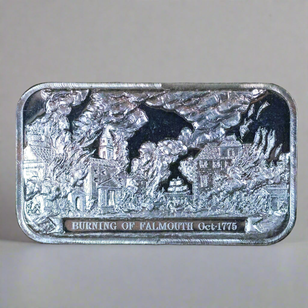 1 oz Silver .999 Fine Silver Art Bar Columbia Mint - Burning of Falmouth