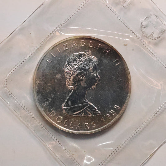1988 Canadian Maple Leaf .9999 Fine Bullion Coin BU - In Plastic RCM Spots/Tarnish