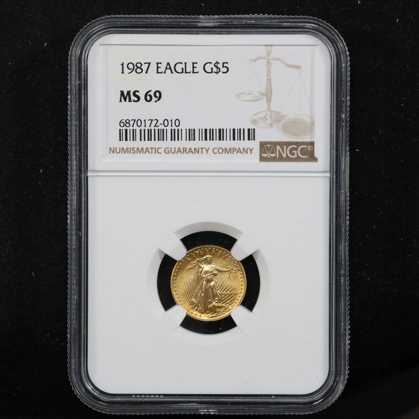 1987 1/10 oz Gold American Eagle 5$ Bullion Gold Coin - NGC MS 69
