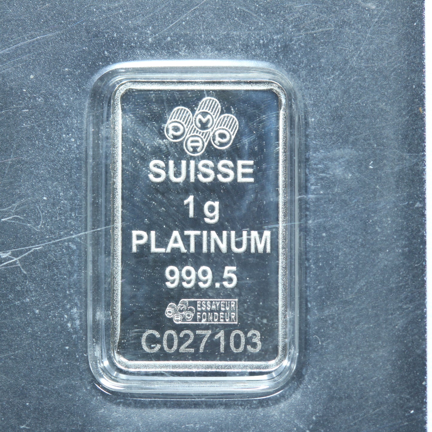 PAMP 1 Gram Platinum Bar .9995 Fine Lady Fortuna in Assay