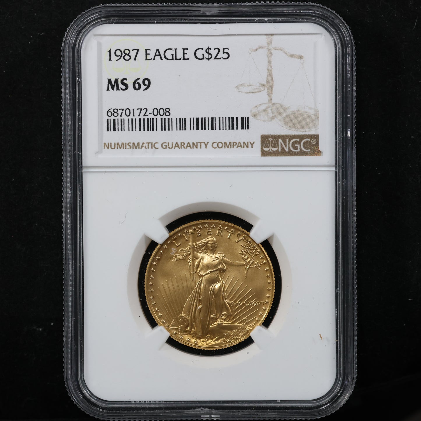 1987 1/2 oz Gold American Eagle 25$ Bullion Gold Coin - NGC MS 69