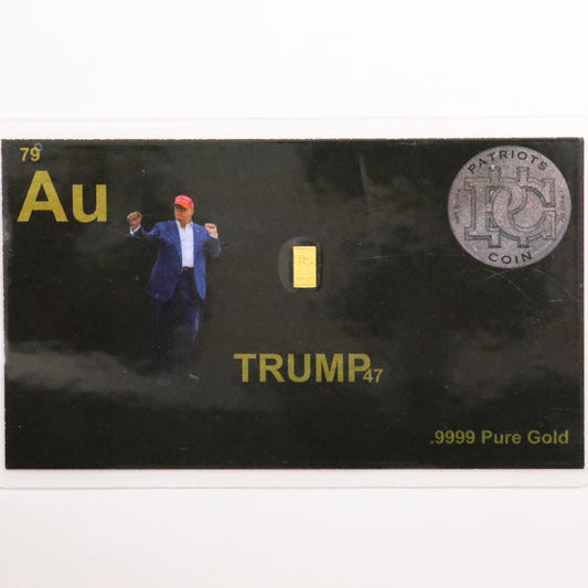 1/4 GRAIN .9999 Fine Gold Bar - Patriots Coin - "Trump" Sealed/Laminated Card