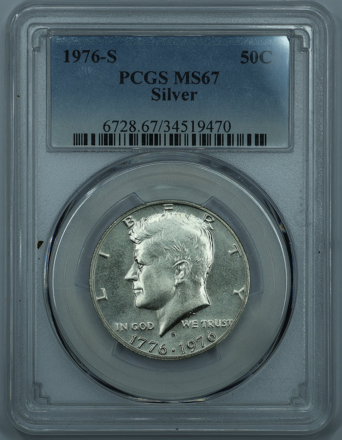 1976 S (San Francisco) Kennedy Half Dollar 40% Silver 50c - PCGS MS67
