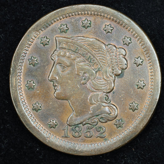 1852  Braided Hair US Large Cent 1C Penny
