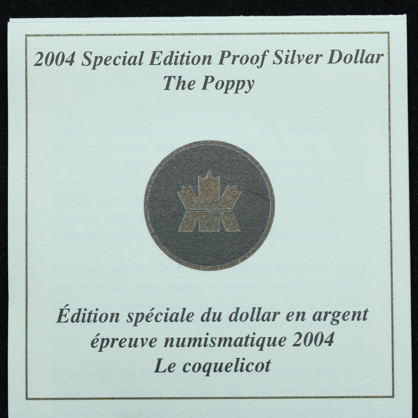 2004 Canada Special Edition Proof Silver Dollar - The Poppy w/ Box & COA
