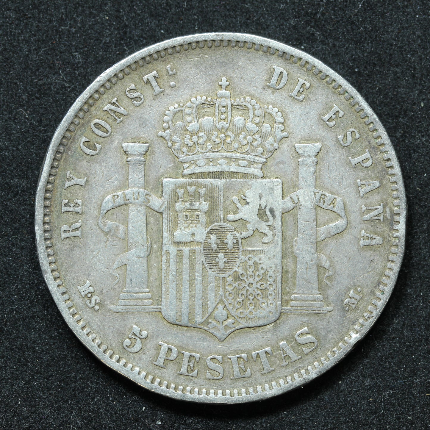 1885 5 Pesetas MS M Spain Silver Coin - ALFONSO XII - KM# 688