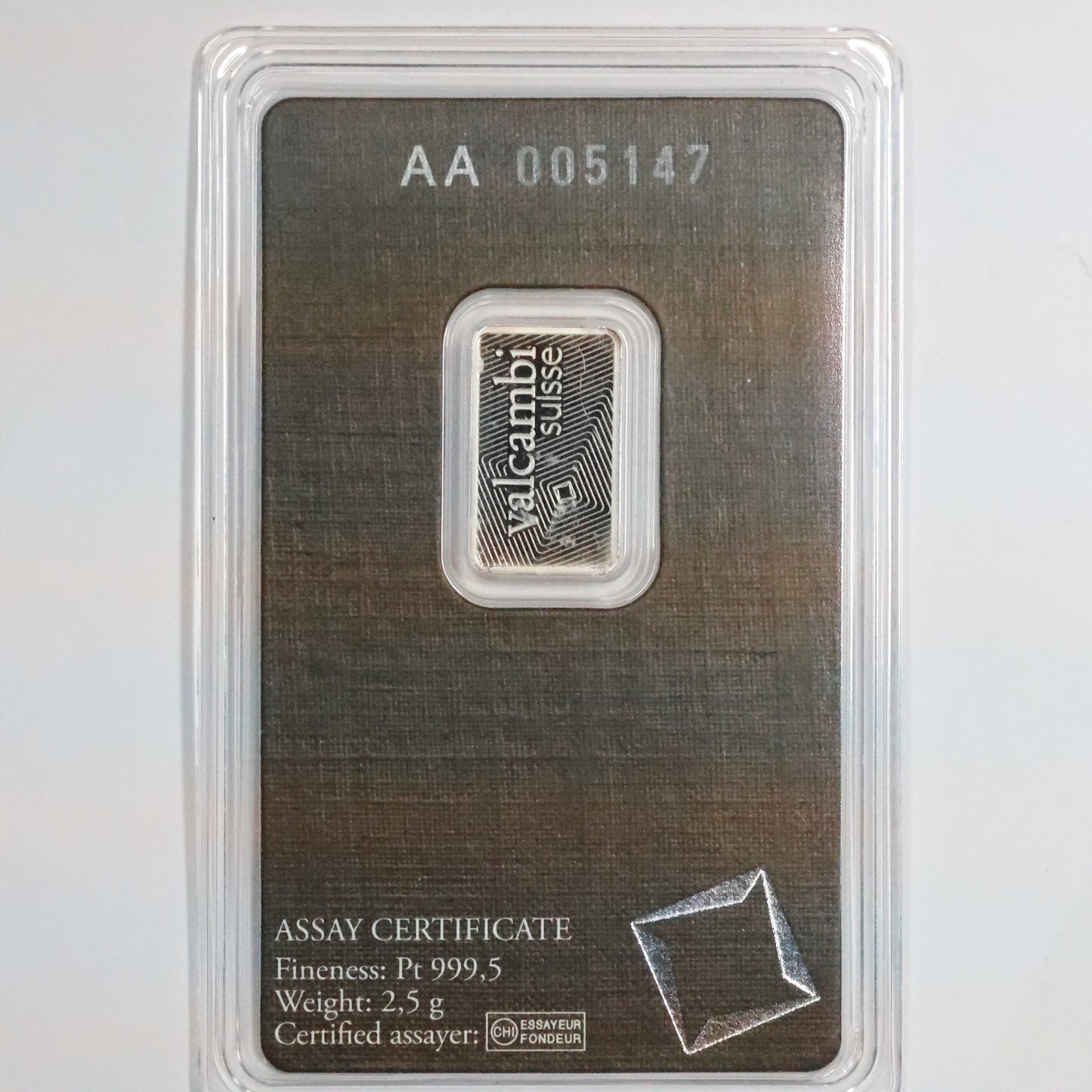 Valcambi Suisse 2.5 Gram Platinum Bar .9995 Sealed in Assay