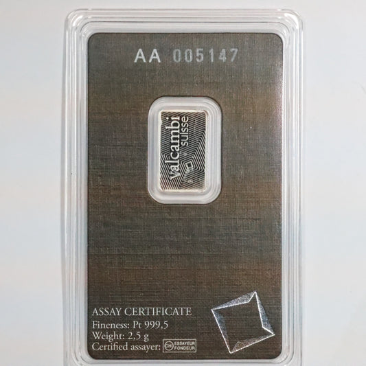 Valcambi Suisse 2.5 Gram Platinum Bar .9995 Sealed in Assay