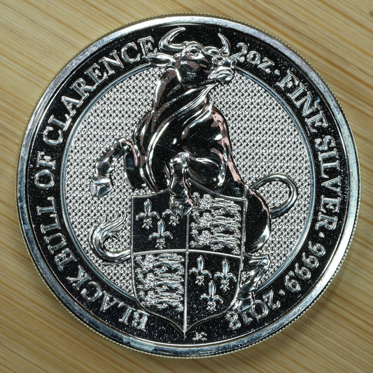 2018 Great Britain 2 oz Silver Queen's Beasts Black Bull of Clarence Exact Coin Pictured