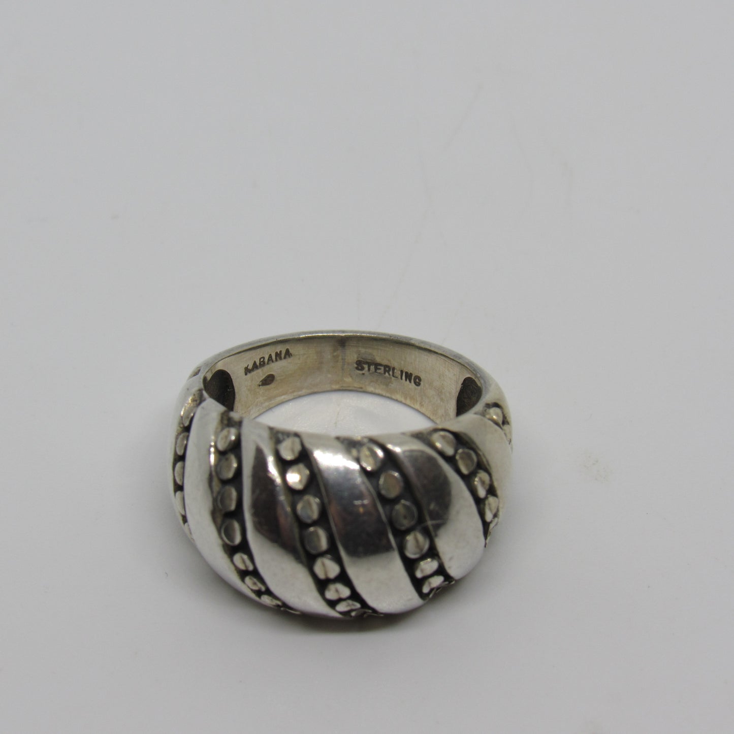 Kabana KBN Sterling Silver 925 Modernist Domed Ribbon Design Studded Ring - Sz 6