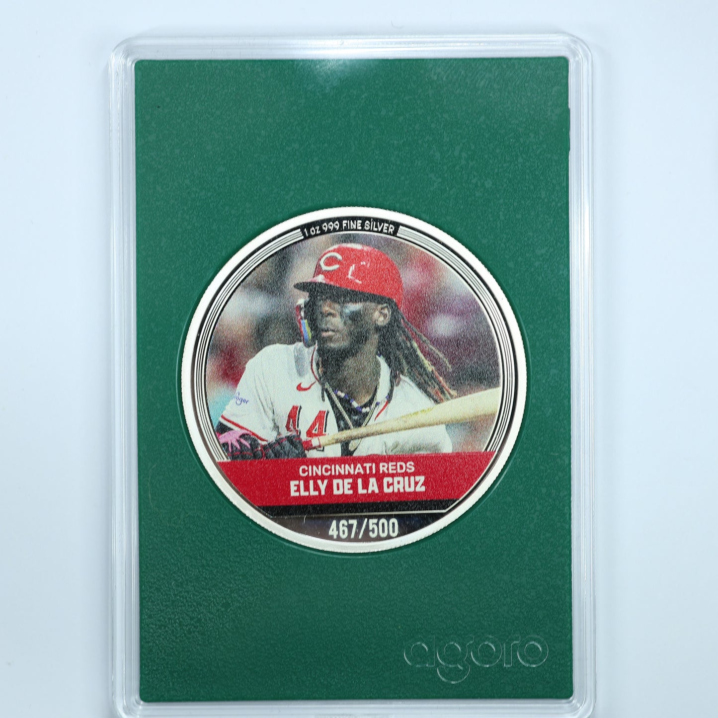 2024 Agoro Trading Coins MLB Elly De La Cruz 467/300 Emerald (Green) 1 oz Silver Coin