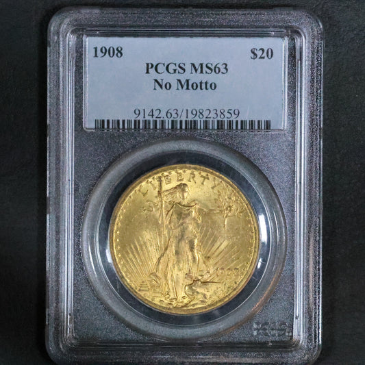 1908 US Gold $20 Liberty Head No Motto Double Eagle - PCGS MS63