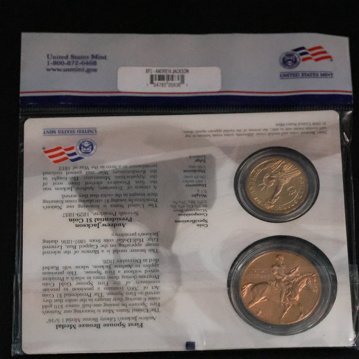 2008 US Mint Andrew Jackson Presidential $1 Coin & First Spouse Medal Set