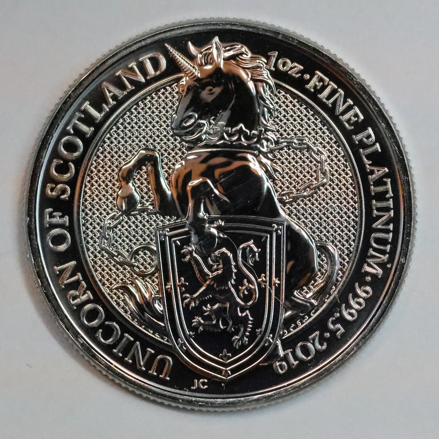 2019 Great Britain 1 oz Platinum Queen's Beasts - Unicorn of Scotland w/ Capsule