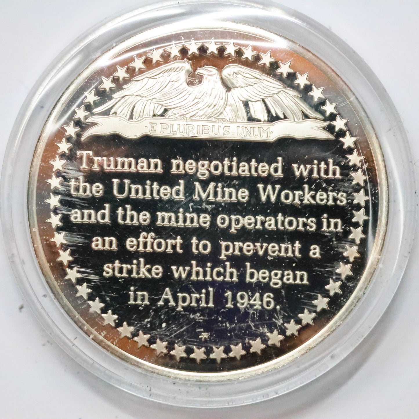 Franklin Mint STERLING SILVER Medals - History of American Presidency - Mine Workers