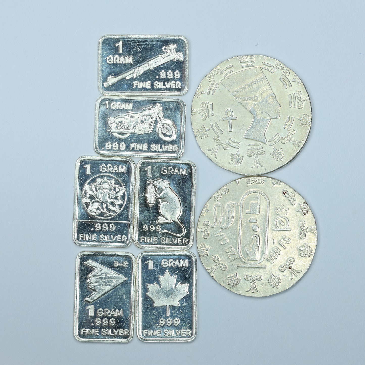 Silver Bullion Lot - 12.22 grams of .999 Fine Silver (6 x 1 gram Bars & 2 x 1/10 oz Rounds)