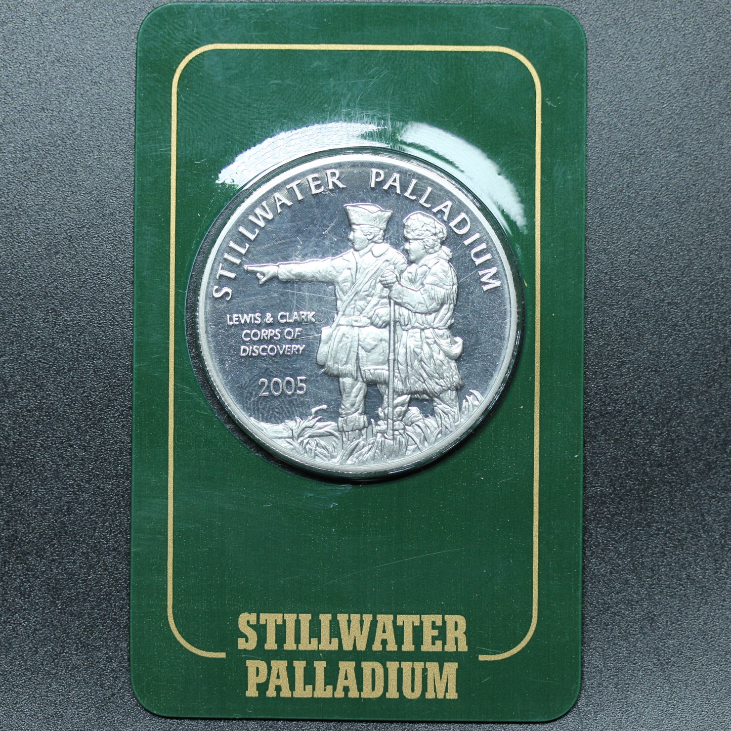 2005 1 oz Stillwater Palladium Buffalo Lewis & Clark Round by Johnson Matthey in Assay (#3)