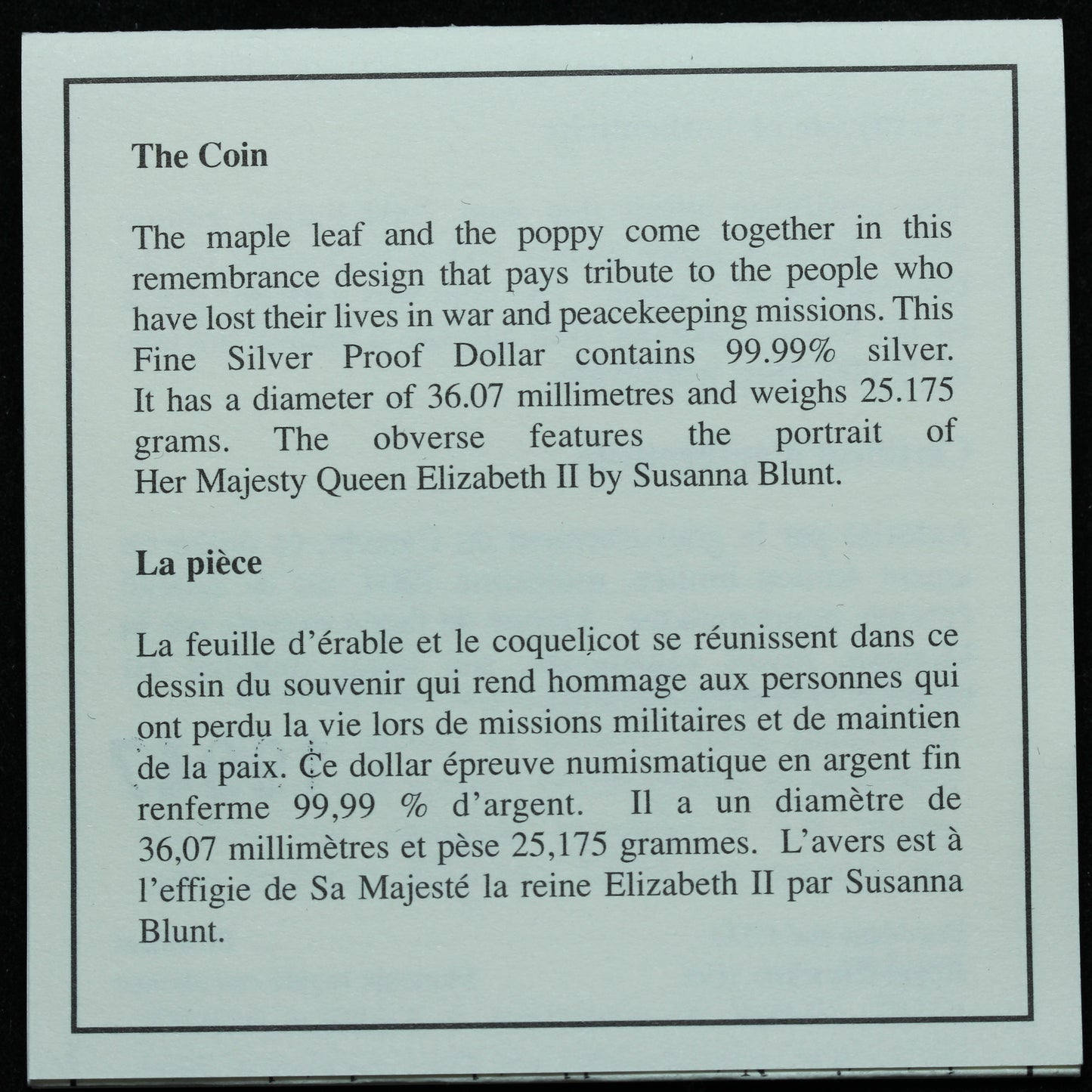 2004 Canada Special Edition Proof Silver Dollar - The Poppy w/ Box & COA