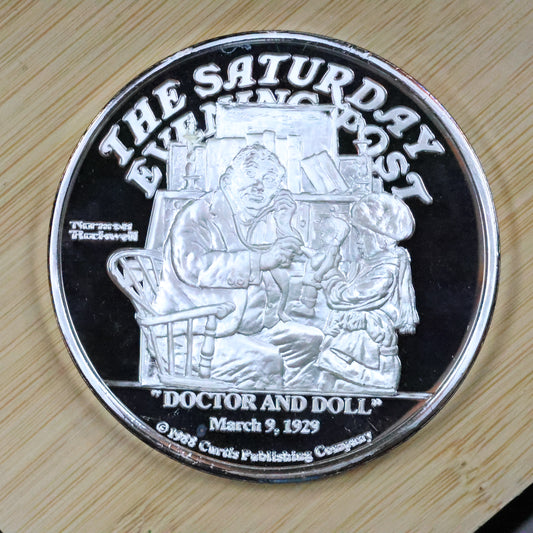 Saturday Evening Post Norman Rockwell "Doctor and Doll" 5 oz .999 Fine Silver Round w/ Capsule