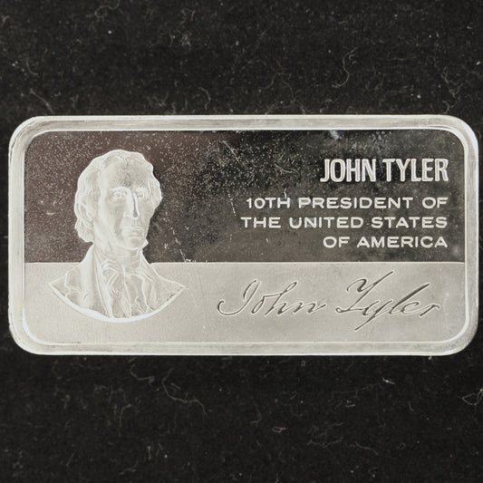 Franklin Mint Presidents John Tyler 1000 Grain Sterling Silver Ingot