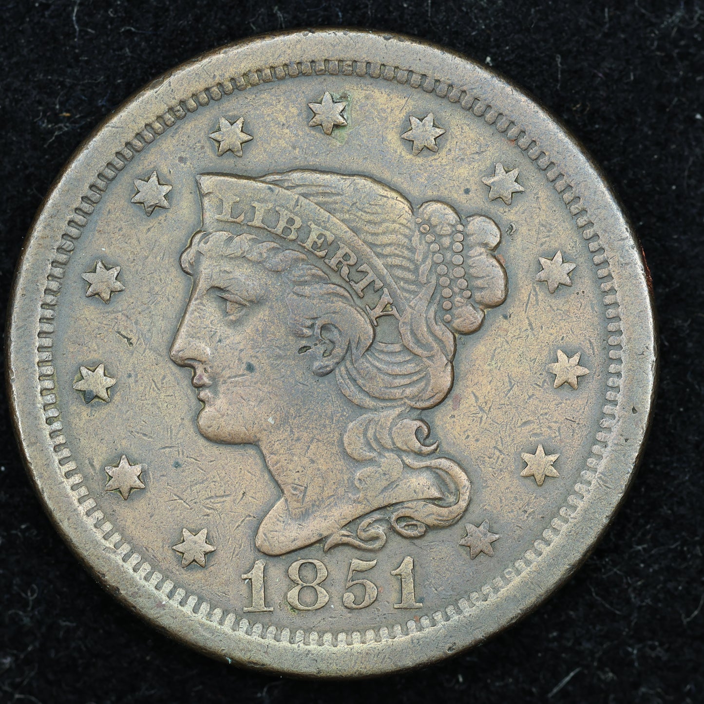 1851  Braided Hair US Large Cent 1C Penny