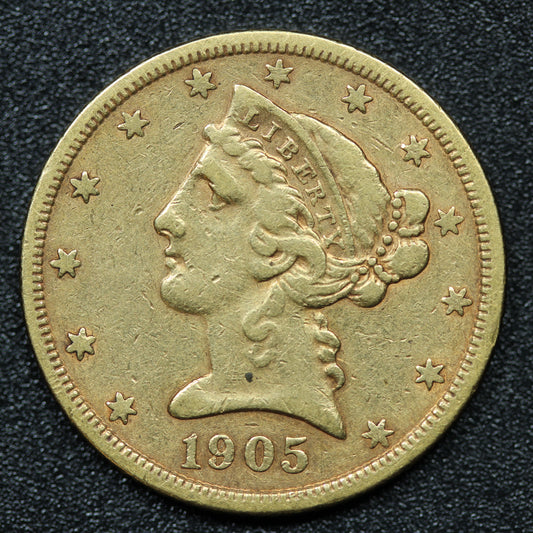 1905 S $5 Gold Liberty Head Half Eagle Coin San Francisco