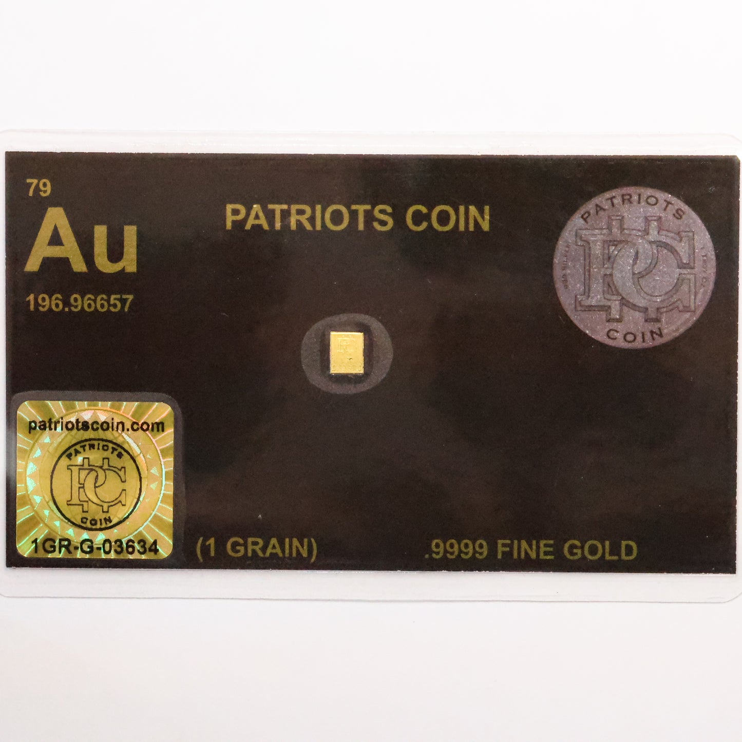 1 GRAIN .9999 Fine Gold Bar - Patriots Coin - Sealed/Laminated Card