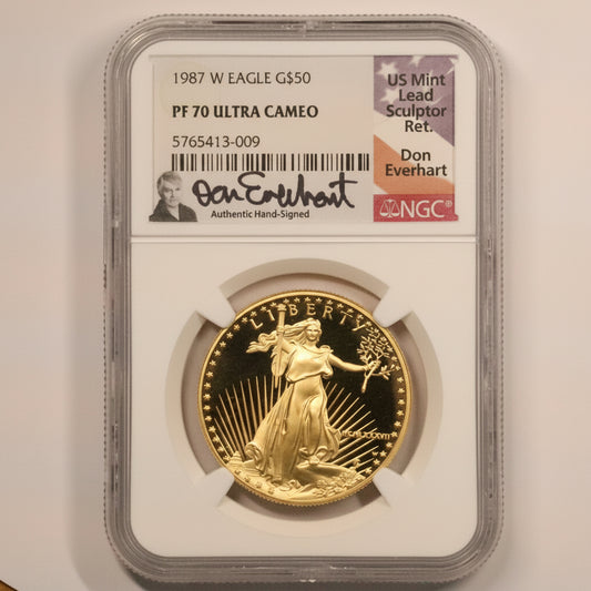 1987 W $50 1 Oz Gold Eagle Proof NGC PF70UCAM Signed Don Everheart