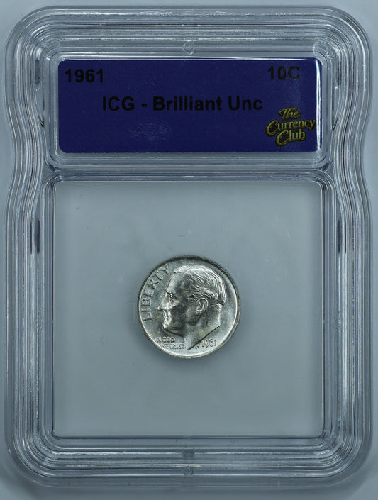 1961 Roosevelt Dime 10c - ICG Brilliant Uncirculated BU