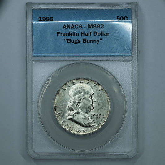 1955 Franklin Half Dollar 50c - ANACS MS63 Bugs Bunny