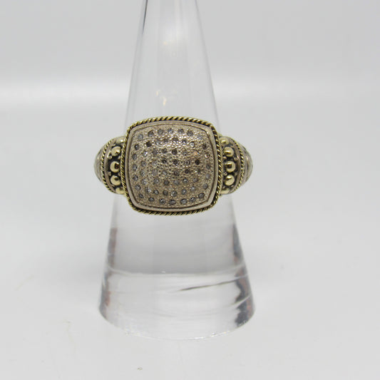 Samuel Benham Sterling Silver Diamond Chip Ring with 18K Yellow Gold Accents - Sz 7.5