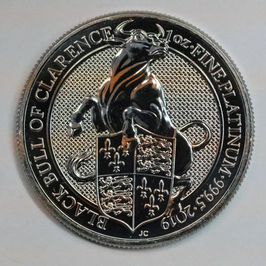 2019 Great Britain 1 oz Platinum Queen's Beasts - Black Bull of Clarence w/ Capsule