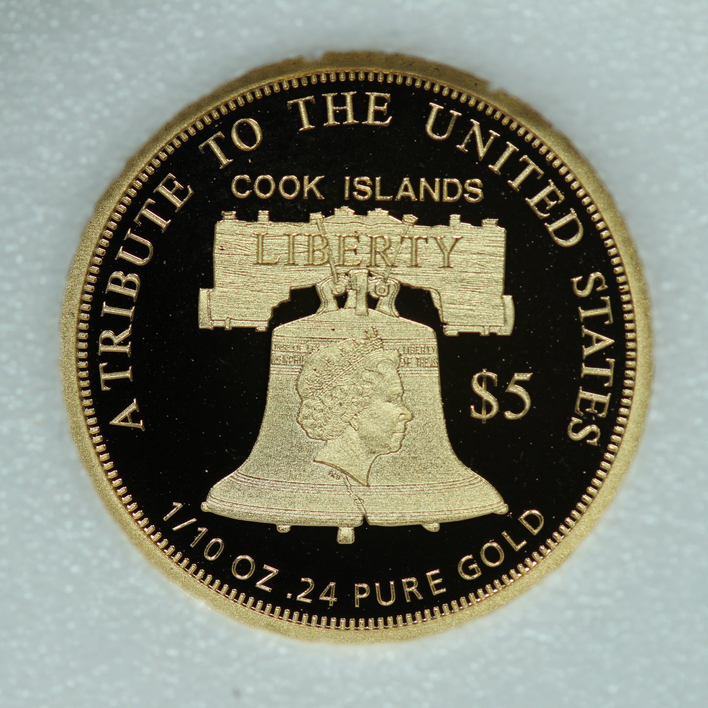 2016 Cook Islands Liberty $5 1/10th oz .24 Fine Gold Coin w/ Capsule