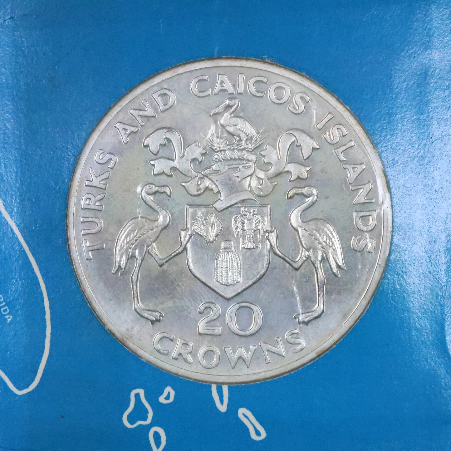 1974 Turks & Caicos Islands 20 Crowns Churchill Centenary Sterling Silver Coin in OGP