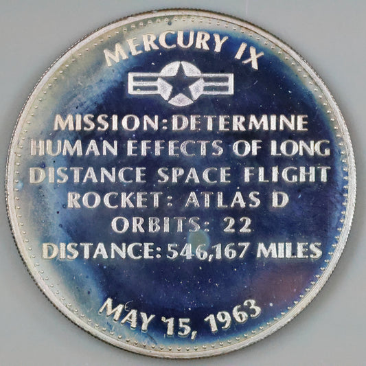 Danbury Mint Men In Space - Mercury IX 1st U.S. Long Flight Sterling Silver Proof Coin Medal